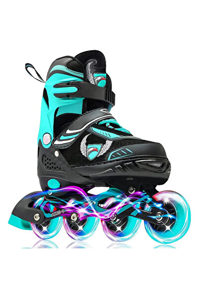 MACVI ® Adjustable Turquoise Skates, Kids & Adults L 38-41, Light-Up Wheels, ABEC-7