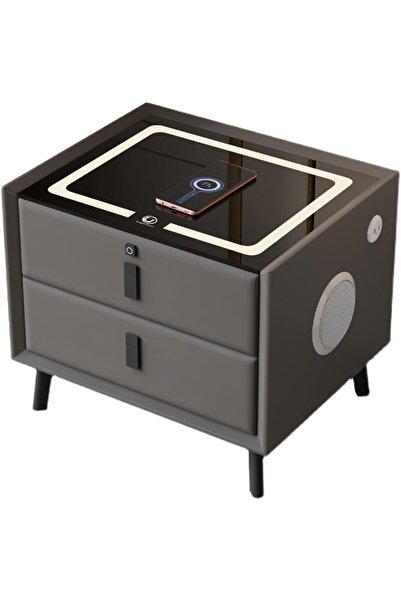 FOXMAG24 Noptieră cu 2 sertare, blocare cu amprentă, LED, difuzor Bluetooth, ...