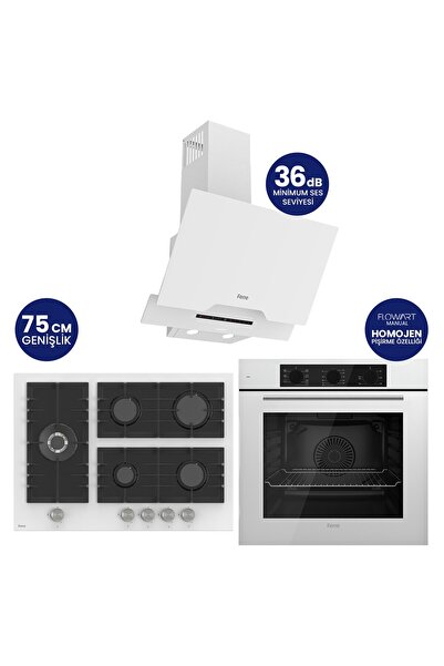 Ferre Flowart Turbolu 5 Gözlü Silenart Beyaz Cam Ankastre Set QBL62CB - BL136 - D064SA