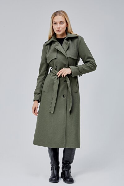 Bolivente Khaki Regular Windbreaker Detailed Cashmere Coat