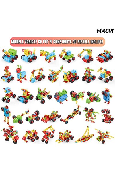 MACVI Set de construcții STEM 3D educațional, 404 buc., șurubelniță electrică, multicolor, 6+ ani
