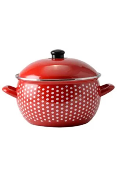 Perfect Home Oală emailată cu capac, roșie cu buline, 16 cm