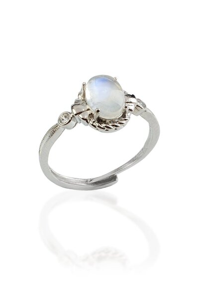 Uçar Doğaltaş Ay Taşı Doğal Taş Oval Kesim Pirinç Üzeri Gümüş Kaplama Ayarlan...