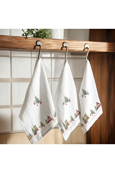 Lenjerii Deosebite Prosop de bucatarie Craciun cu cabane si brazi, bumbac 100%, Cabin