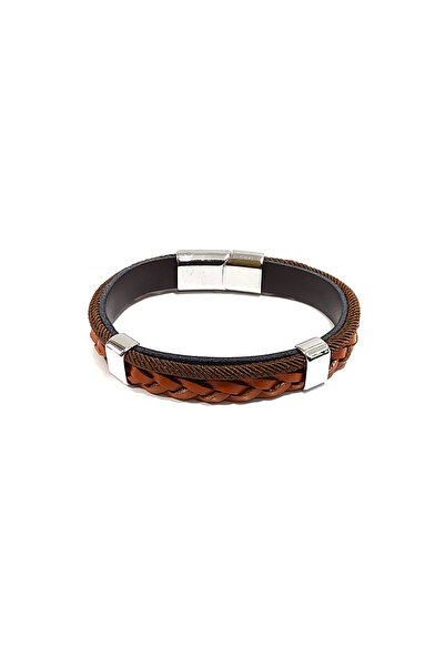 Herşey Nota Brown Leather Knitted Unisex Bracelet – Minimal and Natural Desig...