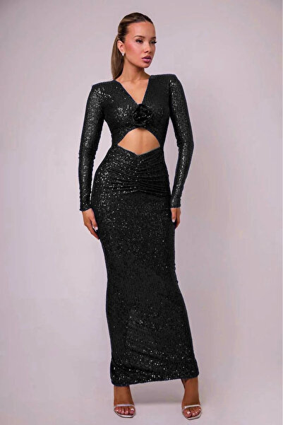 Buklemoda Pulpayet Fabric Fully Lined Maxi Length Dress