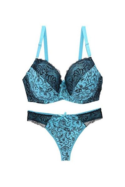 Generic 2-Piece Push Up Lace Underwear Set Blue