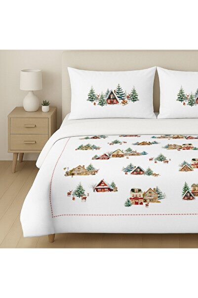 Lenjerii Deosebite Διπλά σεντόνια Χριστουγέννων 3D με καμπίνες και δέντρα, 100% βαμβάκι ranforce, Καμπίνα