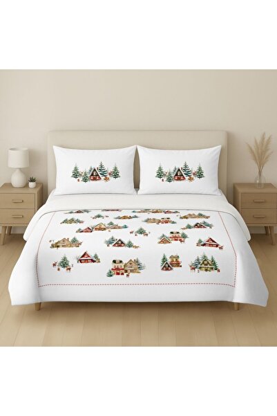 Lenjerii Deosebite Διπλά σεντόνια Χριστουγέννων 3D με καμπίνες και δέντρα, 100% βαμβάκι ranforce, Καμπίνα