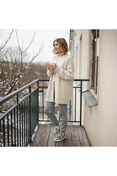 OEM Fluffy and warm slippers for women, plaid pattern, F-4