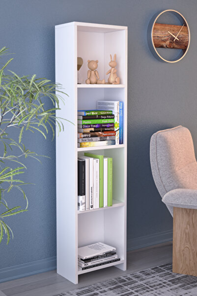 Gubimo Abete- 4 Raflı Beyaz Kitaplık Ve Oyuncak Dolabı