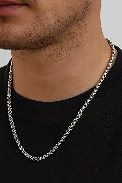 TAKIŞTIR Silver Color Men's Chain Steel Necklace (60cm)