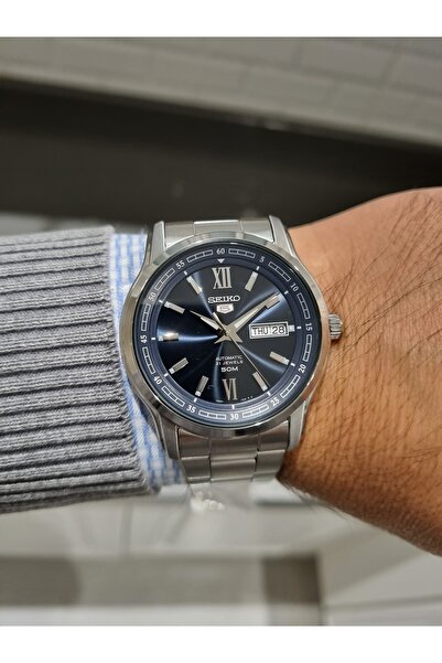 Seiko 5- Automatic Navy Blue Dial Calendar Steel Bracelet 3 Atm Water Resistant Men's Wristwatch