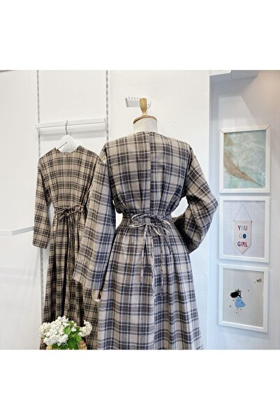 Faya Boutique Vizon Ekose Desenli Alize Elbise