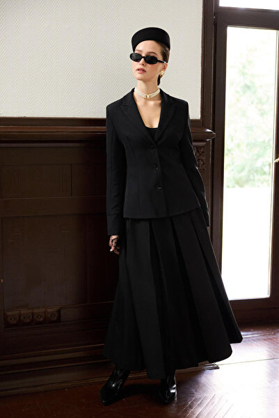 BE BLUE BLACK PLEATED SKIRT