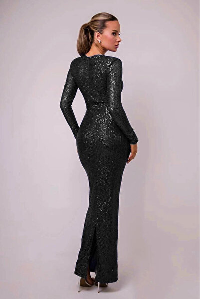 Buklemoda Φόρεμα με ύφασμα παγιέτες με πλήρη επένδυση μάξι μεγέθους