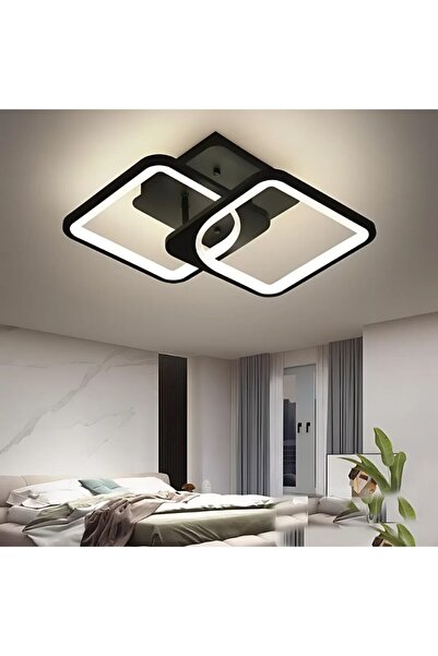 MACVI Candelabru LED ® 64W, 2 pătrate negre, telecomandă/aplicație, lumină reglabilă, 46×46cm