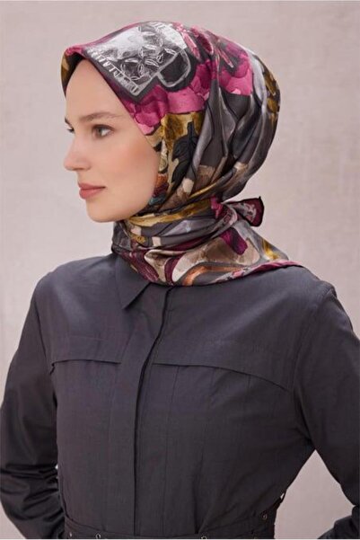 Belli Tivil Pure Silk Scarf 4216 - 86 Αφηρημαντικό σχέδιο σε σκούρο ροζ