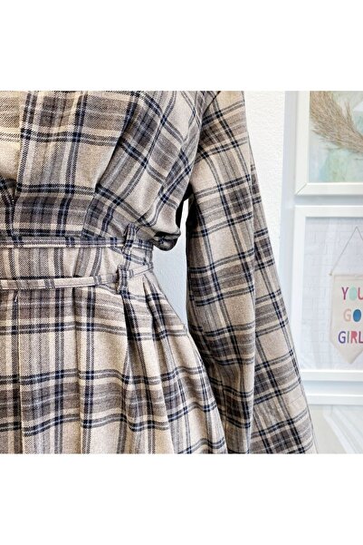 Faya Boutique Vizon Ekose Desenli Alize Elbise