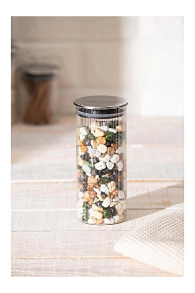 ACAR Gri Kapaklı Borosilikat Cam Saklama Kabı-Kavanoz 390 cc