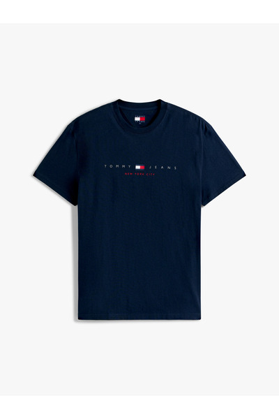 Tommy Hilfiger TJM REG FLAG LINEAR SS TEE EXT Erkek Mavi T-Shirt - DM0DM21911