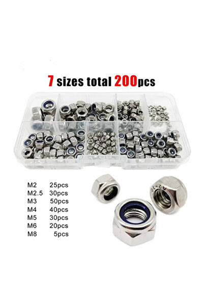 Choice 7 size total 200pcs 200pcs DIN985 Hex Nylon Insert Self Lock Nut Nyloc...