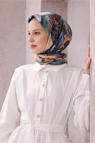 Belli Φουλάρι Tivil Pure Silk 4216 - 20 Αφηρημένο σχέδιο μπλε πράσινο