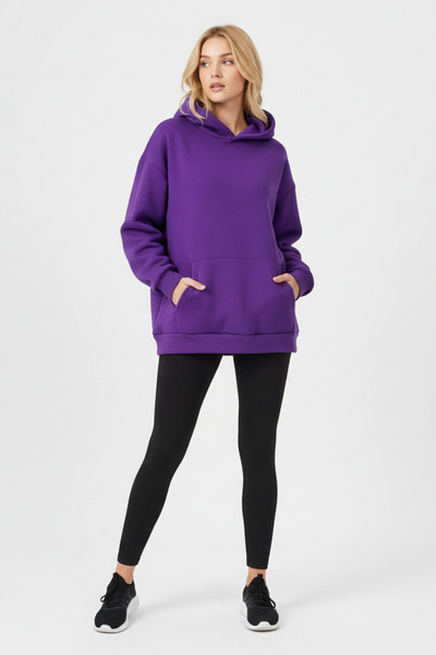 KOZİA OUTDOORS Baskısz Unisex Oversize Kapüşonlu Sweatshirt Rahat Kalıp Hoodie