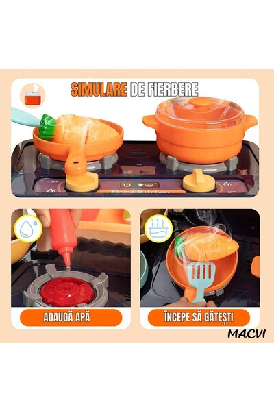 MACVI Bucătărie de joacă pentru copii, 65 buc., lumini și sunete, multicolor, 93,5 cm