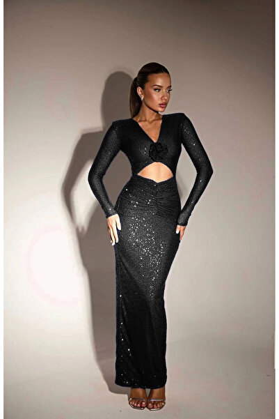 Buklemoda Φόρεμα με ύφασμα παγιέτες με πλήρη επένδυση μάξι μεγέθους