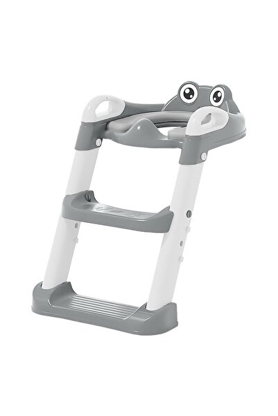 bebe stars Reductor pentru toaleta, Bebe Stars, Pliabil, Cu scarita si manere, Reglabil, 3 ani+, Frog/Grey