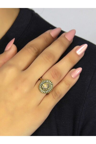 esha خاتم نسائي قابل للتعديل من الحجر الطبيعي اللابرادوريت موديل عتيق euy74lbt