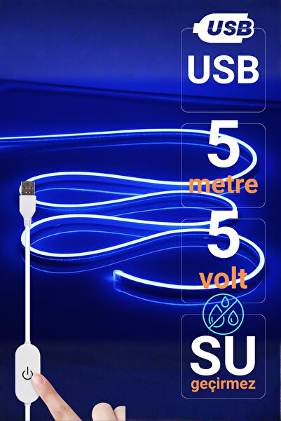 Ema Dükkan 5V USB Mavi Neon Led Şerit Işık 5 Metre Silikon Esnek Su Geçirmez ...