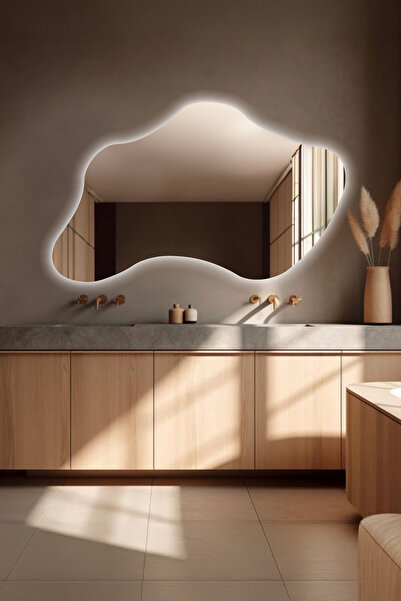 Fawdecor Şık Asimetrik Led'li Banyo Salon Duvar Aynası - Modern Tasarım