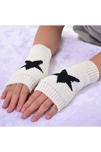 TATA CRAFT Yıldız Design Безпальцеві в'язані рукавички з розрізом Вуличний одяг Модний стиль