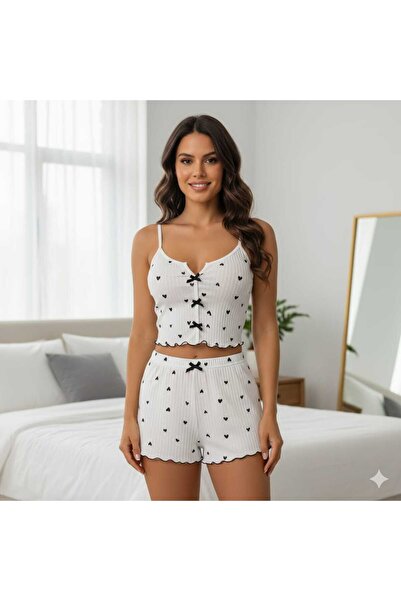 sevateks Patterned Suspender Shorts Nightgown Women's Pajama Set