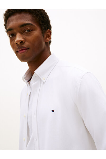Tommy Hilfiger KNIT SOLID LS SHIRT Erkek Beyaz Gömlek - MW0MW39418