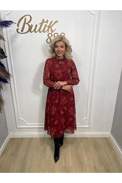 Butik888 Rochie visiniu imprimeu floral