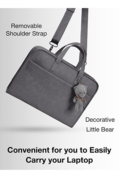 Glassology حقيبة كمبيوتر محمول رمادية من الجلد الصناعي مقاس 15-16 بوصة - أنيقة ومتينة