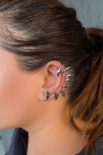 TURBİJ أقراط نسائية متعددة الأشكال بلون فضي لامع