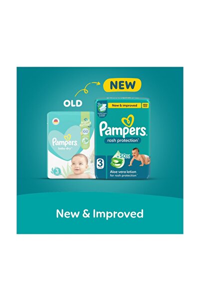 Pampers Rash Protection Taped Diapers Size 3 6-10kg +Aloe Vera Leak-Free Super Saver Box 228 Ct