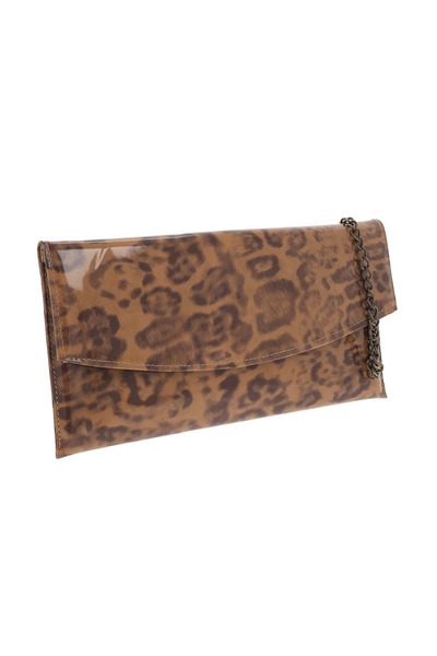 Magazinul de genti Plic de ocazie din piele lacuita, Maro camel leopard