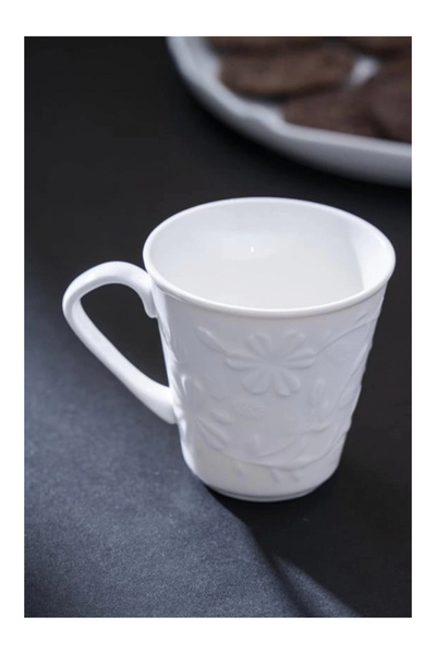 ACAR PORM5344 Nero Papatya Desenli Porselen Beyaz Kupa 190 cc