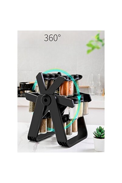 MACVI ® Rotating Spice Rack, 360° swivel, portable, ABS & glass, easy to assemble, 34×23 cm, black
