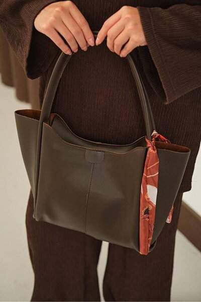 Rivina Geantă mare de mână și de umăr pentru femei, cu eșarfă, maro