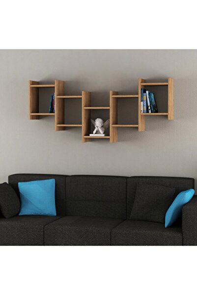 Livenza Home Livenza Modern 10 Gözlü Duvar Rafı 150 cm - %100 MDF - Açık Ceviz