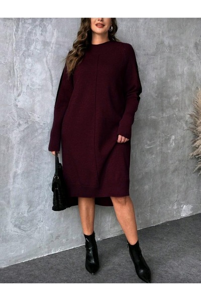 Bracha Πλεκτό φόρεμα μίντι μήκους με μισό ζιβάγκο, άνοιγμα μανίκια, ριγέ κοντό μπροστά και μακρύ πίσω