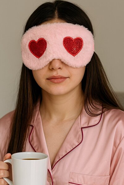 TAKIŞTIR Рожево-червона плюшева пов'язка на очі з сердечком
