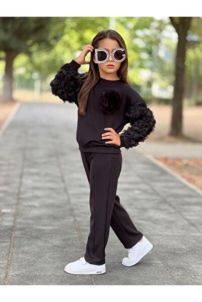 ALPİDS Rose Detail Girls Top and Bottom Tracksuit Set