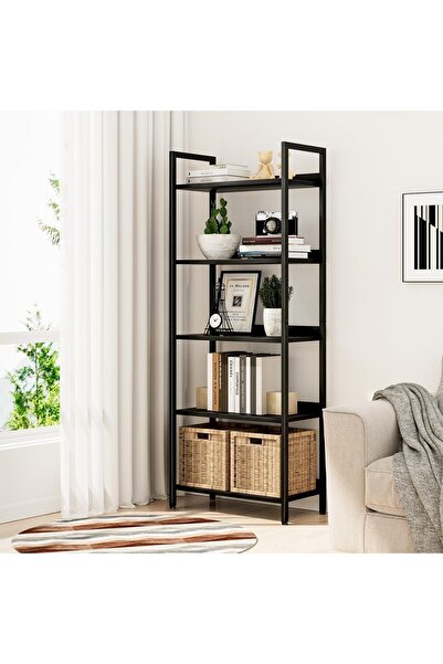 Gogoya 5-Tier Metal Frame Bookshelf - 60x30x154cm (Black)